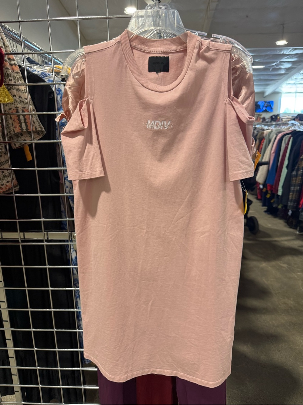 Musium div t shirt dress- Women’s Pink Cutout Shoulder Tee Dress